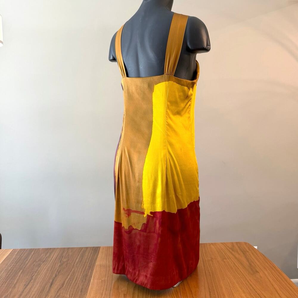 Vince Dress Size 10 Stretch Silk Charmeuse Twisted Halter Abstract Color Block - Picture 2 of 10